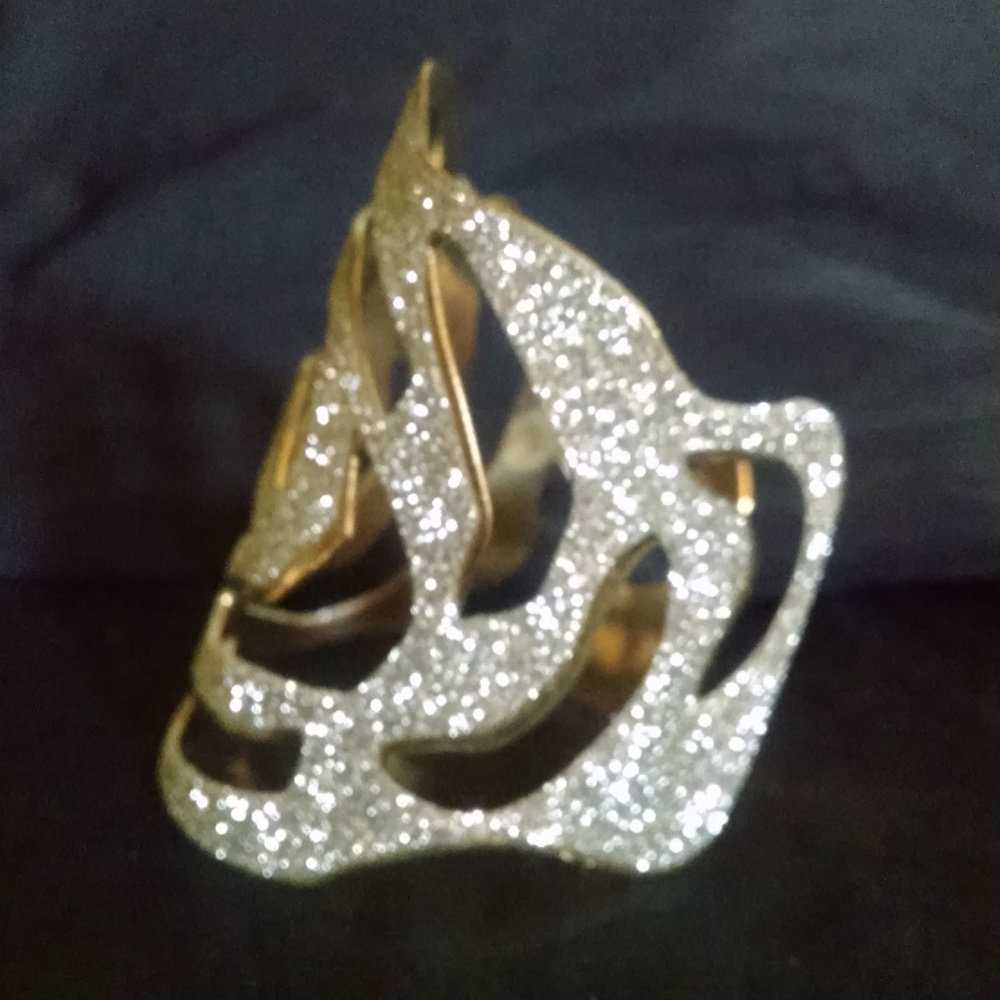 Bling Glitter Filigree Rose Wide Cuff Bracelet